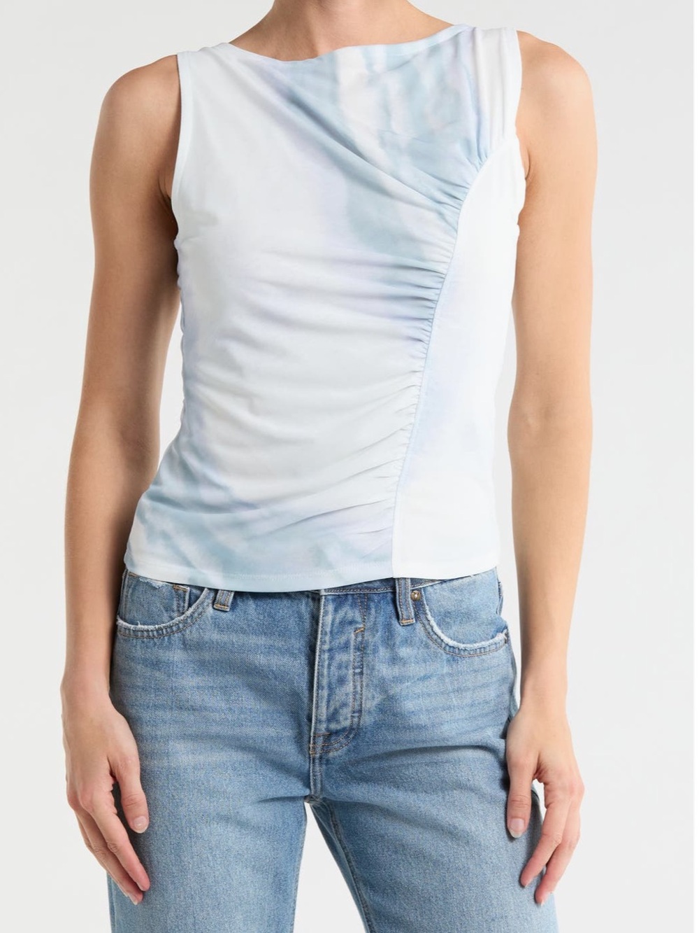NWT rag & bone sliced mesh Light Blue Ruched Sleeveless Tank light bloom